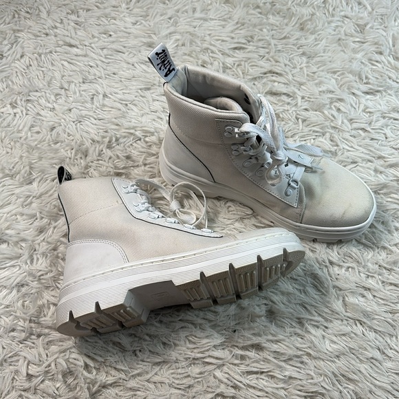 Doc Martens Combs White Fabric Combat Boots - Picture 2 of 10